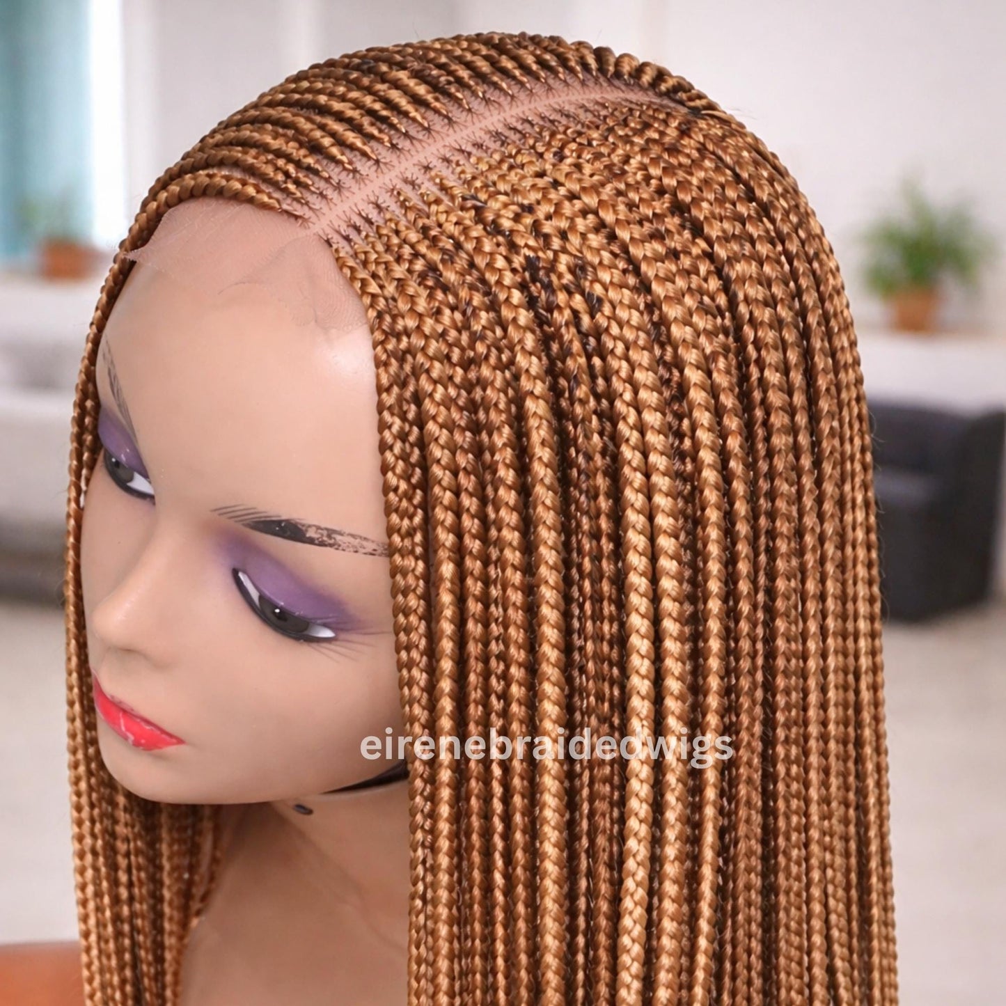 Fulani Cornrow Braided Wig for Black Women – Ghana weaving box braids wig – African Crochet Alopecia wig – Lace frontal human hair – product image 3