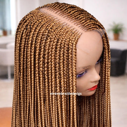 Fulani Cornrow Braided Wig for Black Women – Ghana weaving box braids wig – African Crochet Alopecia wig – Lace frontal human hair – product image 1