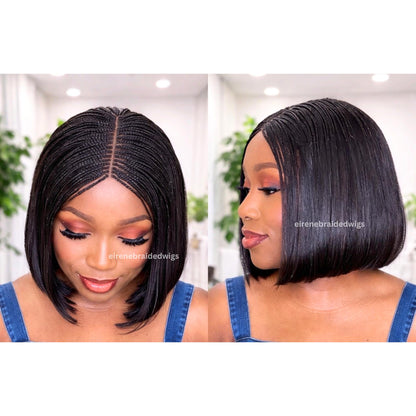 Human Hair Bob Braided Wig for Black Women – Single Braids Lace Closure Middle-Part Wig – product image 2