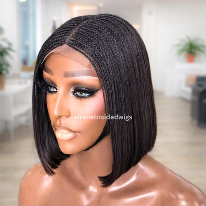 Human Hair Bob Braided Wig for Black Women – Single Braids Lace Closure Middle-Part Wig – product image 1