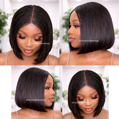 Human Hair Bob Braided Wig for Black Women – Single Braids Lace Closure Middle-Part Wig – product image 4