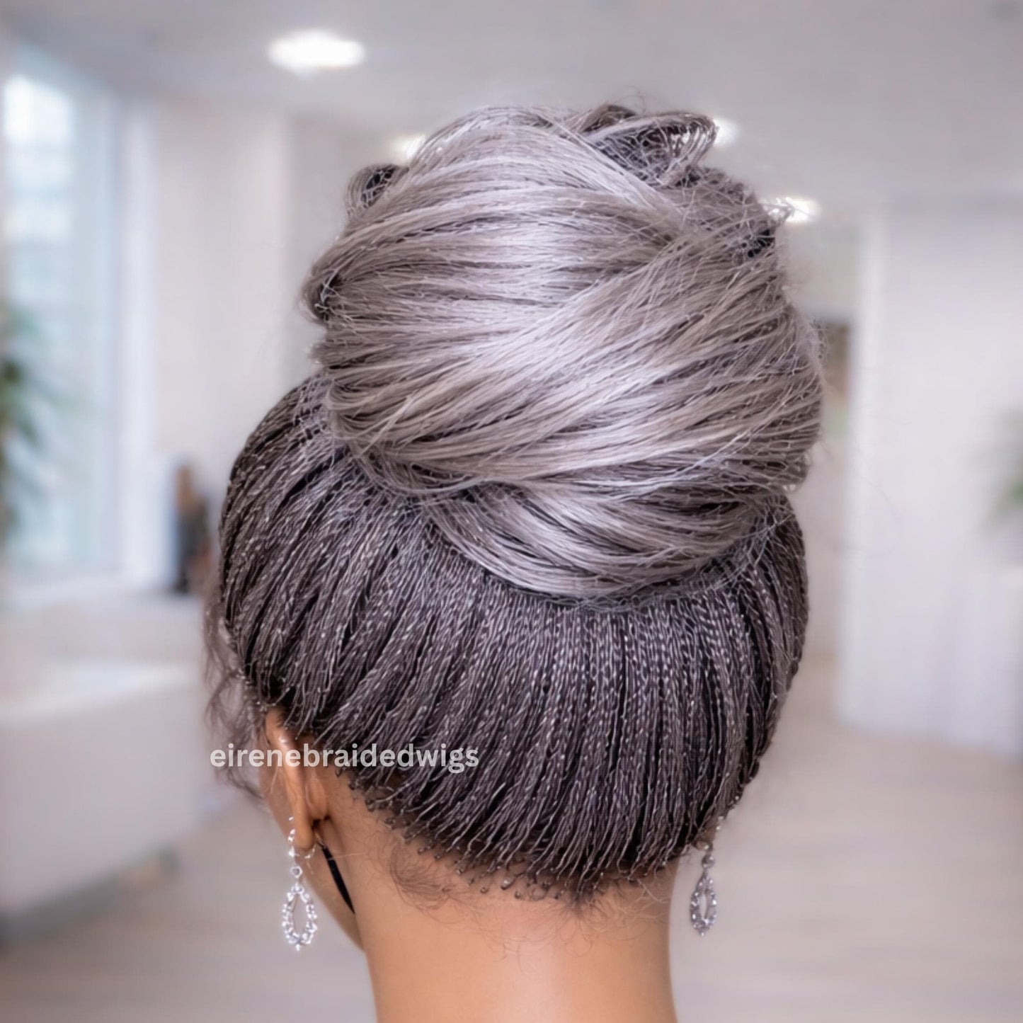 Full Lace Bone Straight Twist Wig for Black Women – Salt and Pepper Micro Braids – Needle Size Nano Braid – Glueless with Baby Hair – product image 2