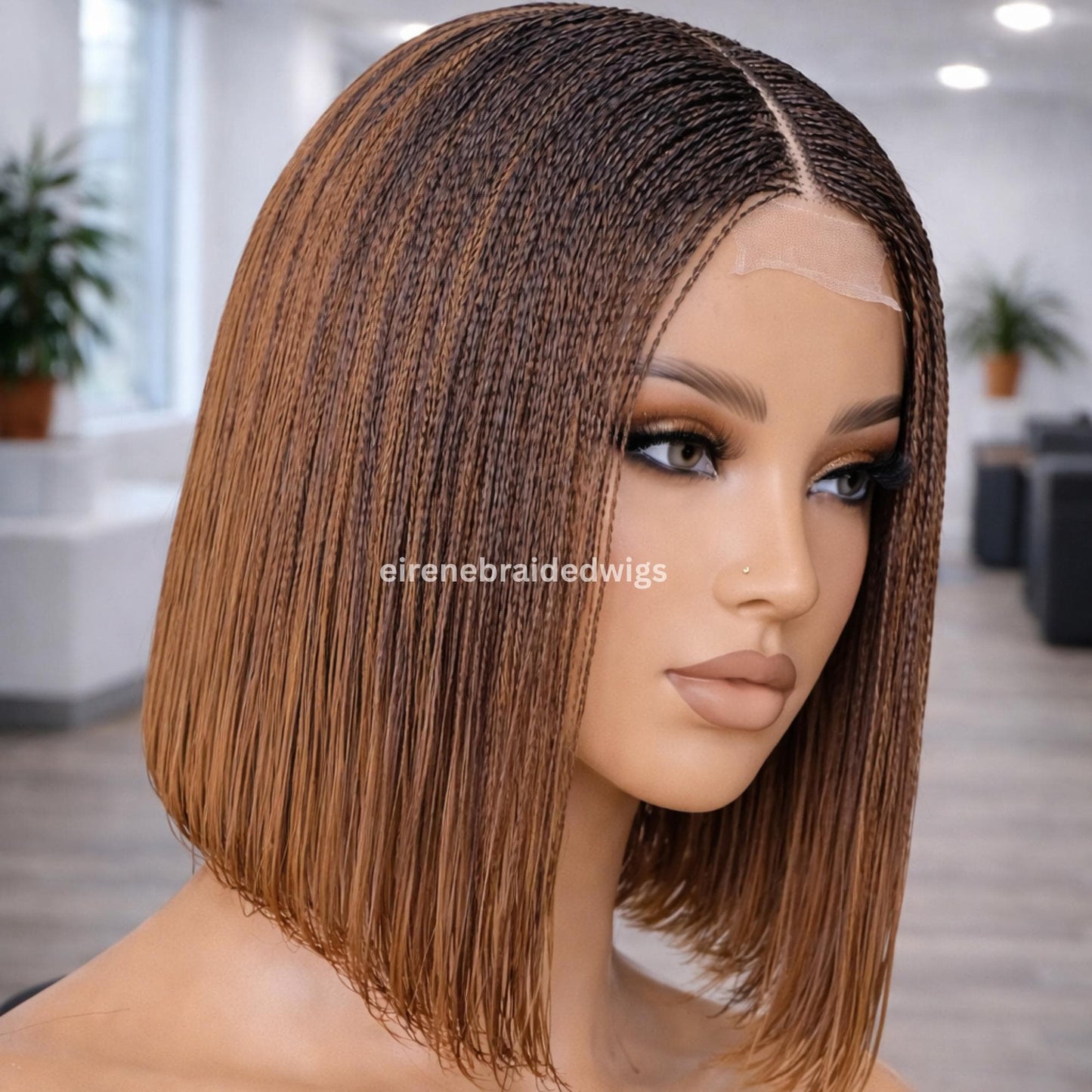 Braided Wigs for Black Women Micro Twist Braid Wig – 2x4 Lace Closure – 12 inch Human Hair Bob – product image 1