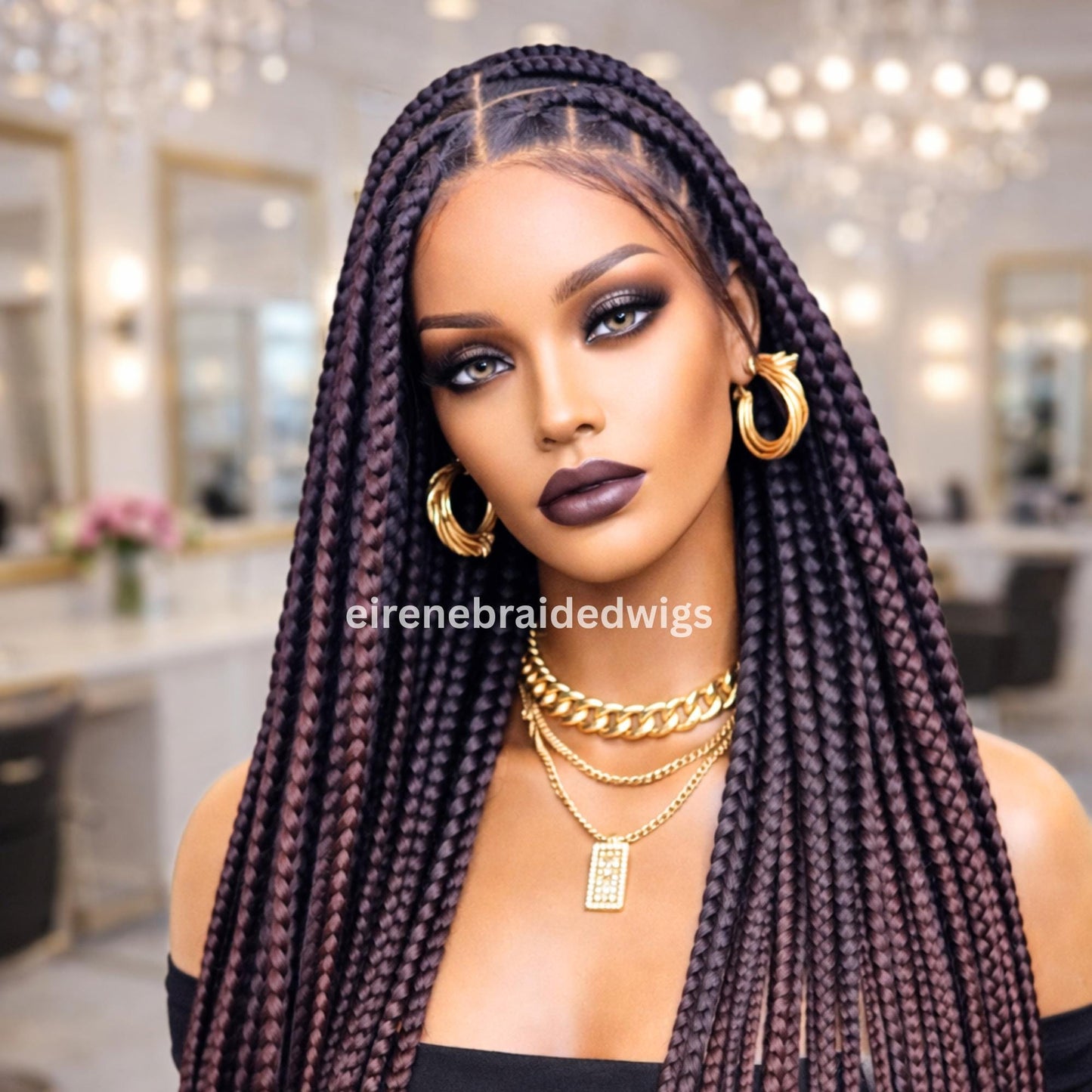Braided Wigs for Black Women Knotless Braided Wig – Jumbo Box Braids – Baby Hair – Full Lace – 40in – product image 1