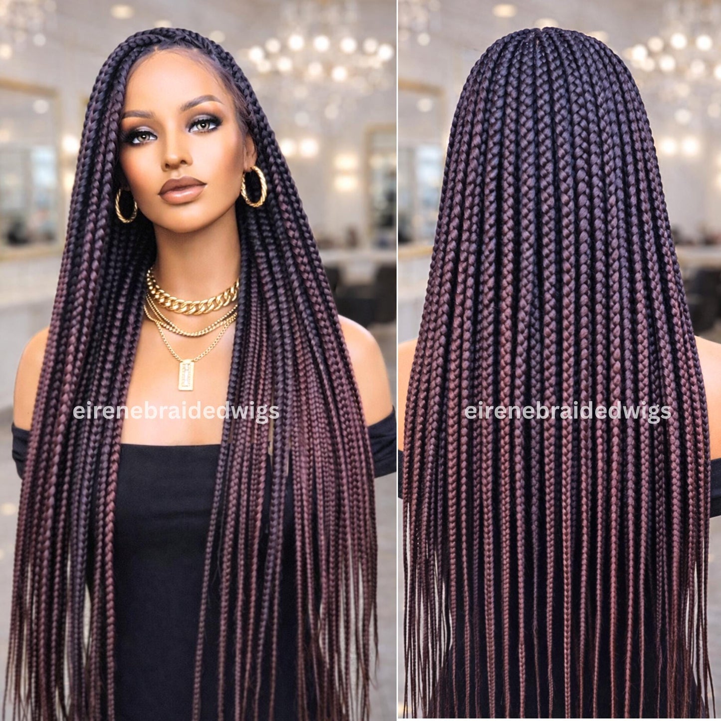 Braided Wigs for Black Women Knotless Braided Wig – Jumbo Box Braids – Baby Hair – Full Lace – 40in – product image 2