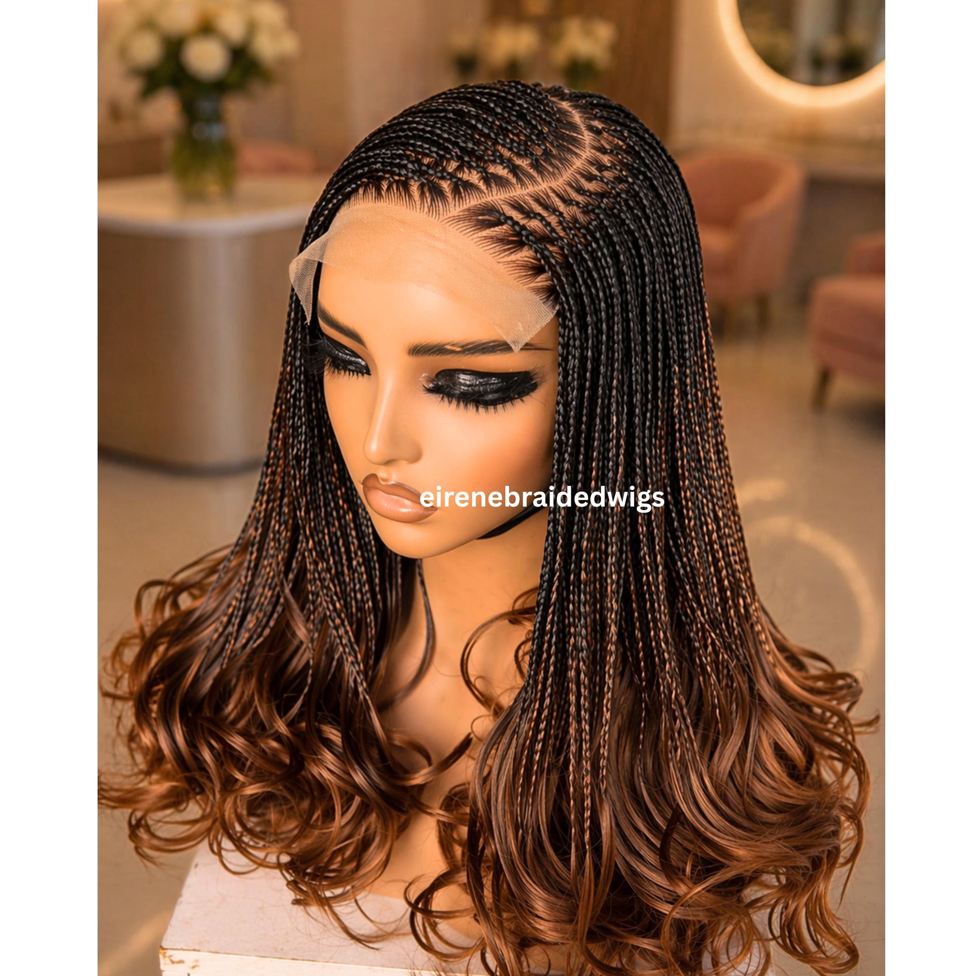 Braided Wigs for Black Women Spanish Curls Braided Wig – Nano Twist Human Hair Lace Front – product image 2