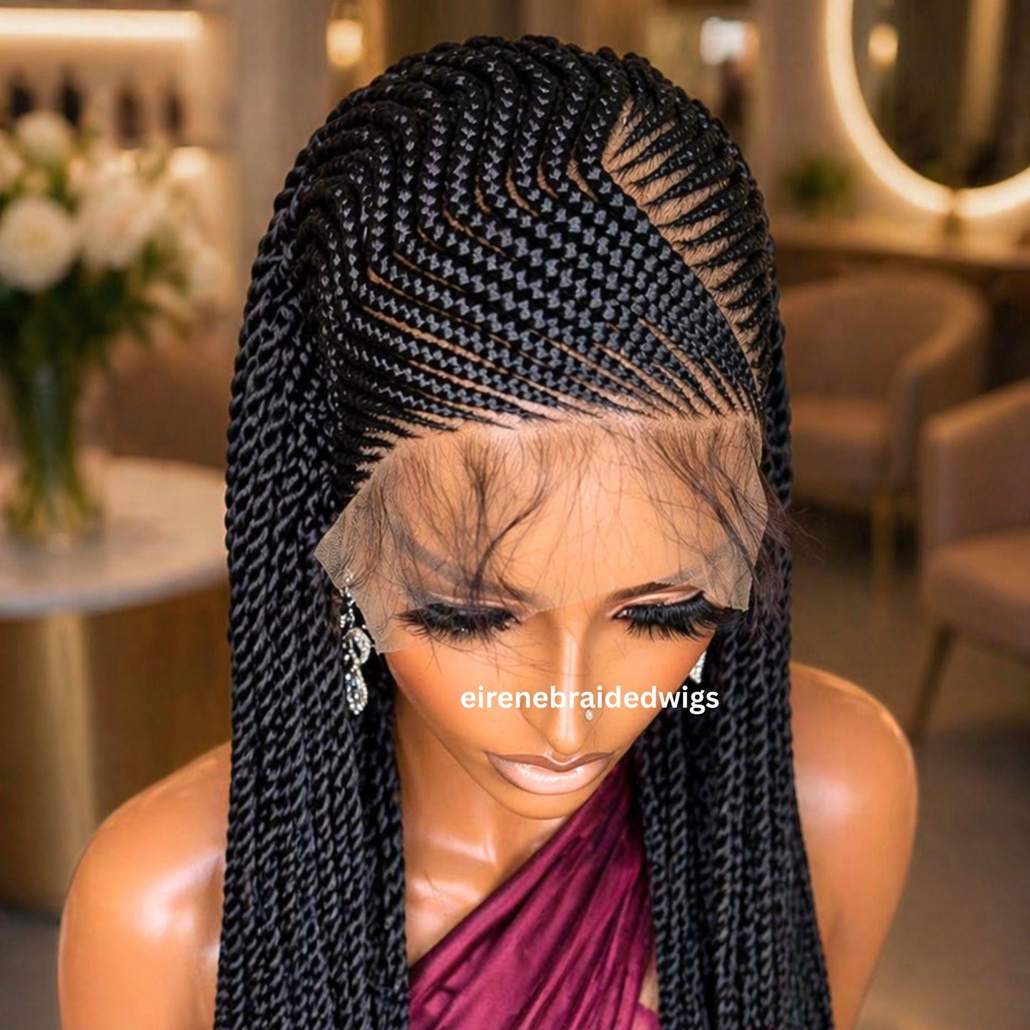 Braided Wigs for Black Women Long Black Cornrow Braided Wig – 30-inch Lace Frontal – Baby Hair – product image 5