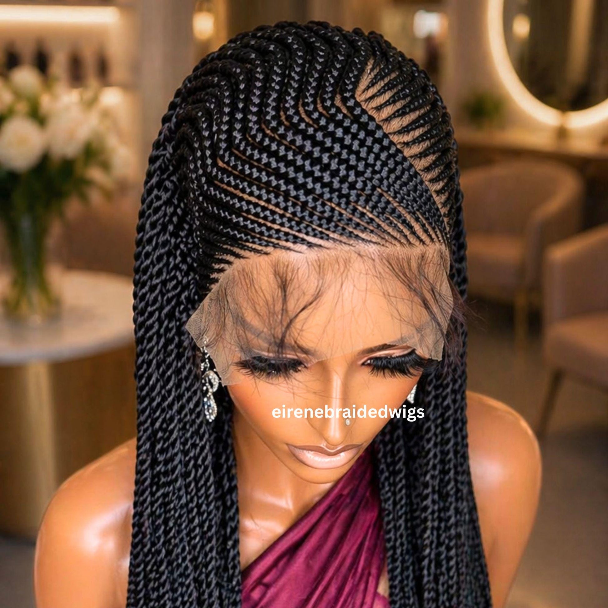 Braided Wigs for Black Women Long Black Cornrow Braided Wig – 30-inch Lace Frontal – Baby Hair – product image 5
