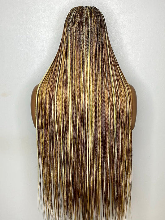 Braided Wigs for Black Women Knotless Box Braided Wig – Long Blonde Ombre Boho Goddess Locs – Full Lace – product image 1