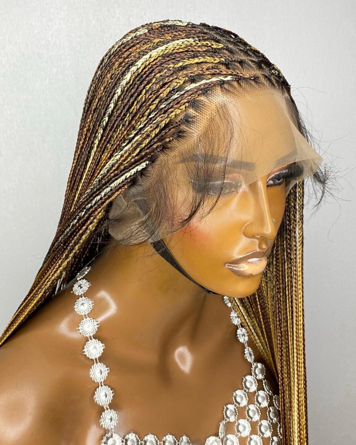 Braided Wigs for Black Women Knotless Box Braided Wig – Long Blonde Ombre Boho Goddess Locs – Full Lace – product image 3