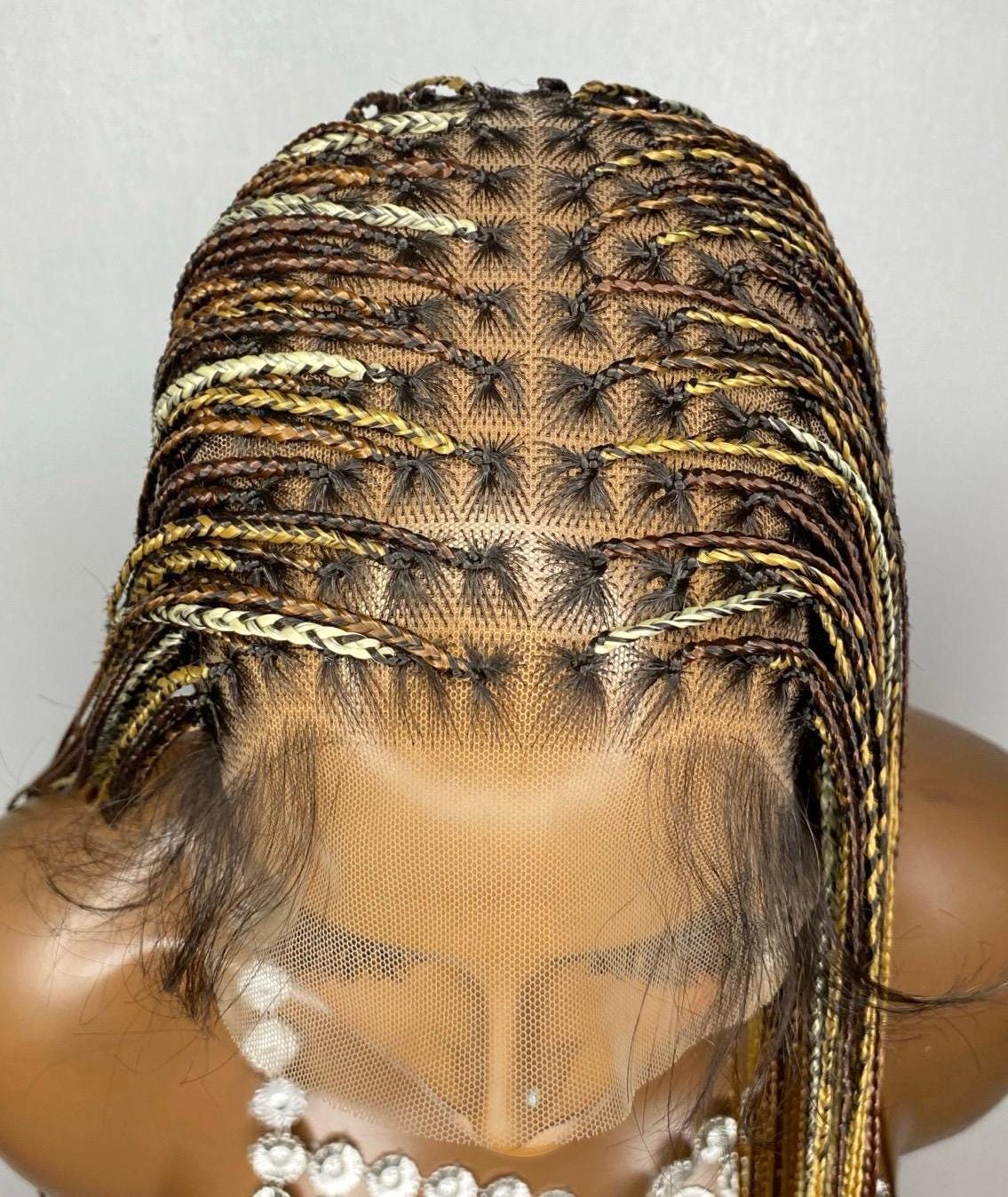Braided Wigs for Black Women Knotless Box Braided Wig – Long Blonde Ombre Boho Goddess Locs – Full Lace – product image 4