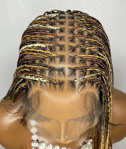 Braided Wigs for Black Women Knotless Box Braided Wig – Long Blonde Ombre Boho Goddess Locs – Full Lace – product image 4