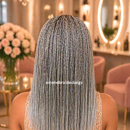 Braided Wigs for Black Women – Micro Twist Wig – Lace closure Short Bob Wig – Silver Wig – Salt and Pepper – Grey/Black Mix – product image 3