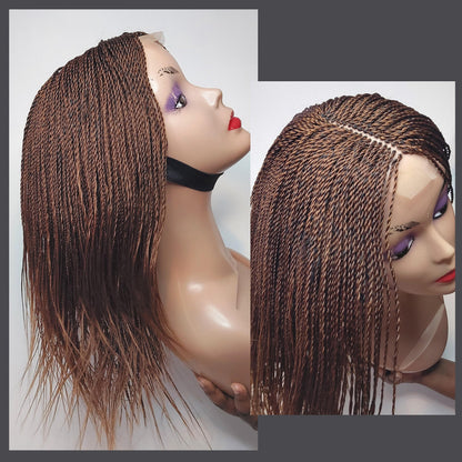 Braided Wigs for Black Women Brown Micro Twist Wig – Lace Front Braided Bob Wig – product image 1