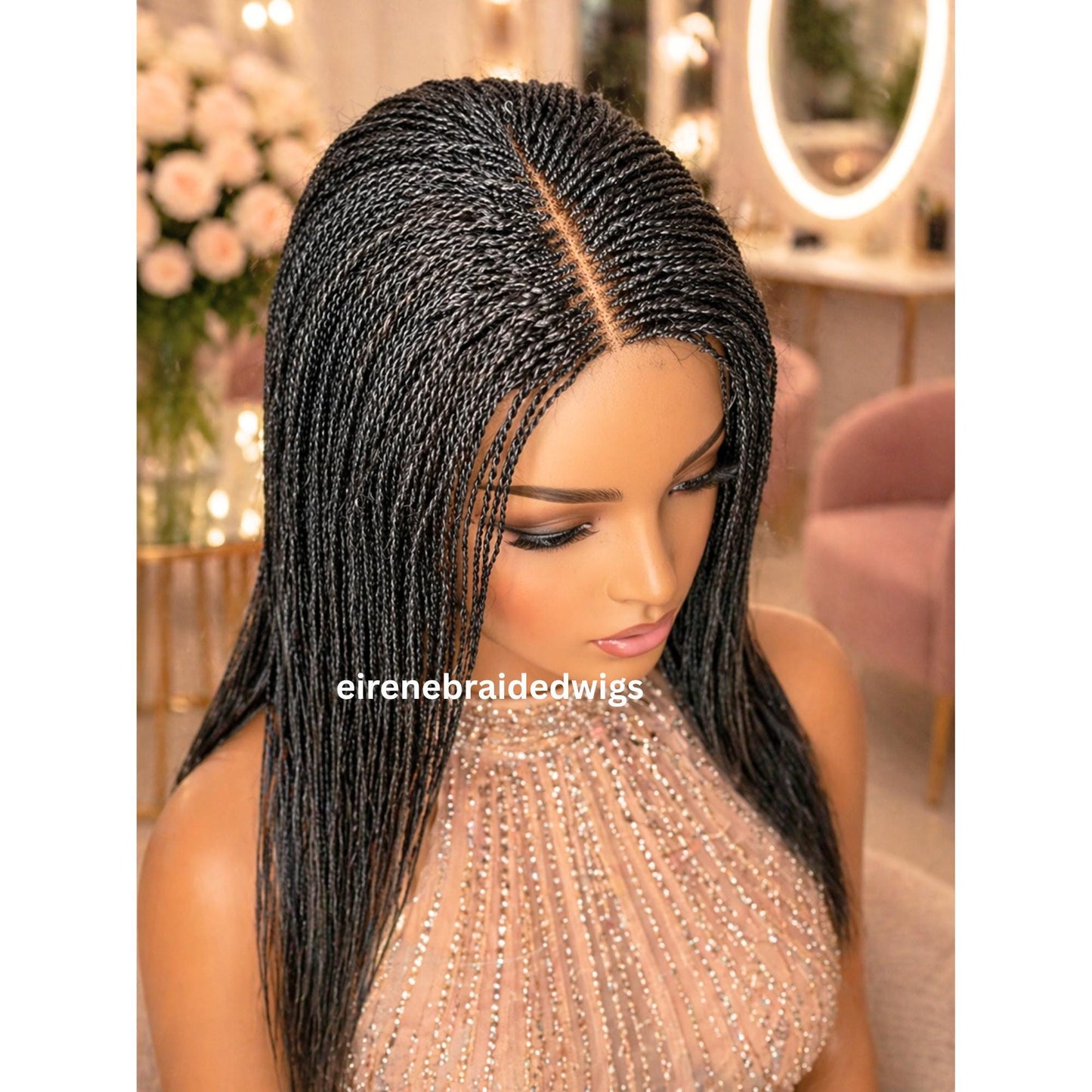 Braided Wigs for Black Women – Micro Twist Wig – Lace closure Short Bob Wig – Silver Wig – Salt and Pepper – Grey/Black Mix 16inches – product image 1