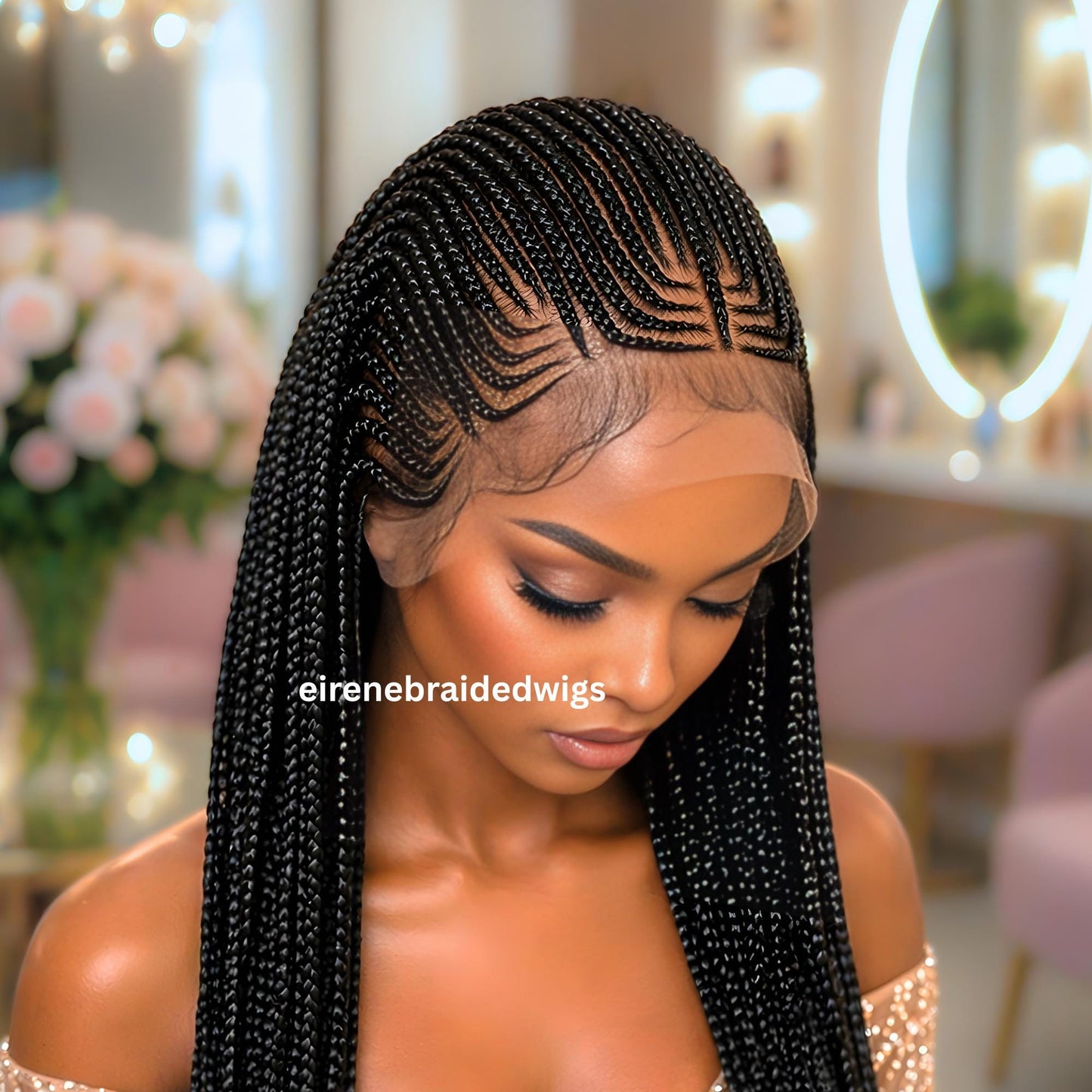 Braided Wigs for Black Women 30" Cornrow Braid Wig – Black Braided Lace Frontal Wig – product image 4