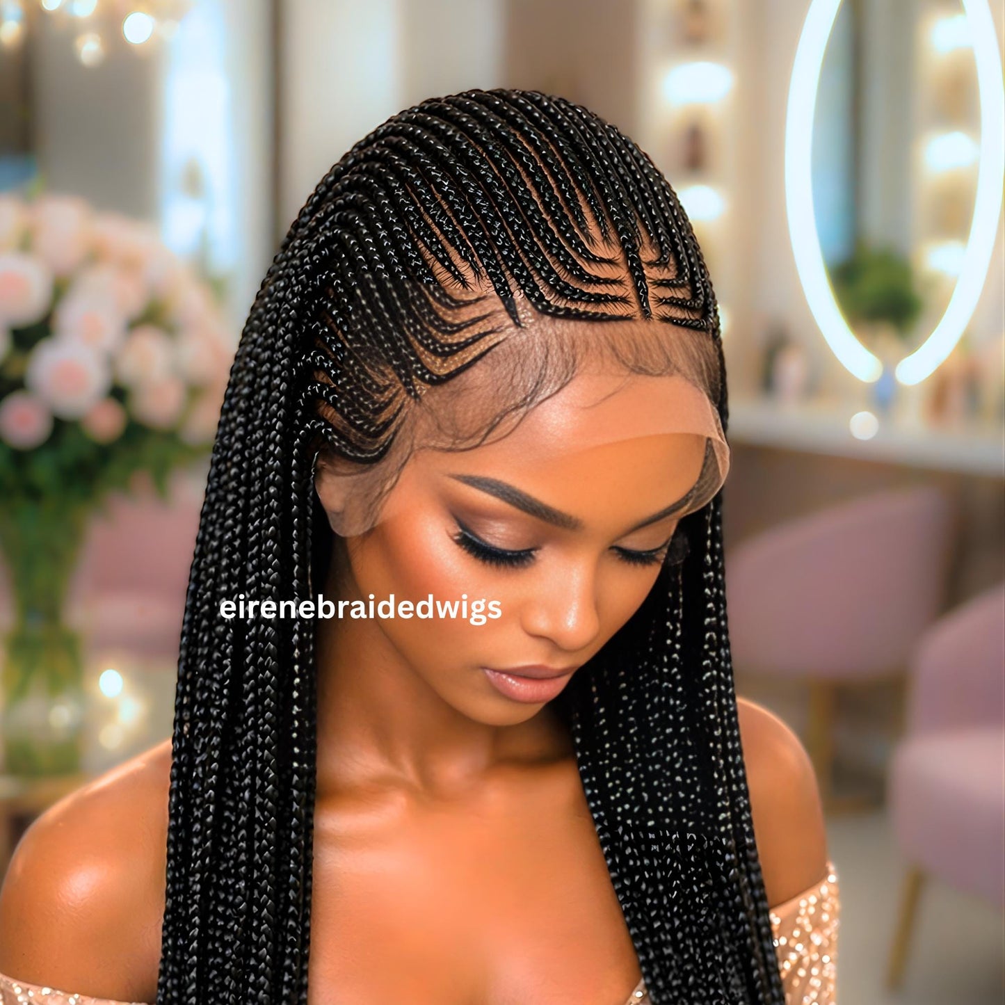 Braided Wigs for Black Women 30" Cornrow Braid Wig – Black Braided Lace Frontal Wig – product image 2