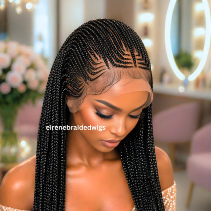 Braided Wigs for Black Women 30" Cornrow Braid Wig – Black Braided Lace Frontal Wig – product image 2