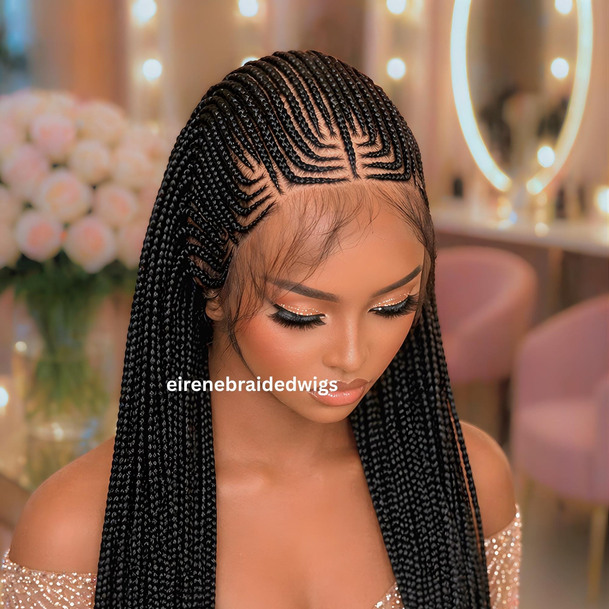 Braided Wigs for Black Women 30" Cornrow Braid Wig – Black Braided Lace Frontal Wig – product image 5