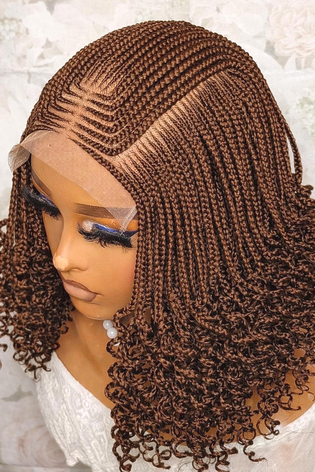 Curly short bob cornrow braided wig for Black Women – glueless centre-part boho curls light-weight lace front baby hair single box – product image 1