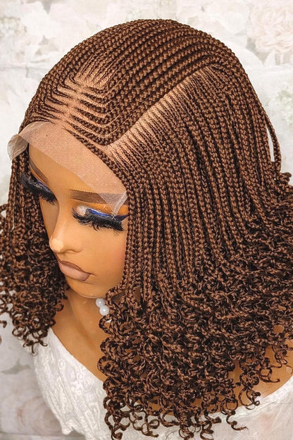 Curly short bob cornrow braided wig for Black Women – glueless centre-part boho curls light-weight lace front baby hair single box – product image 1