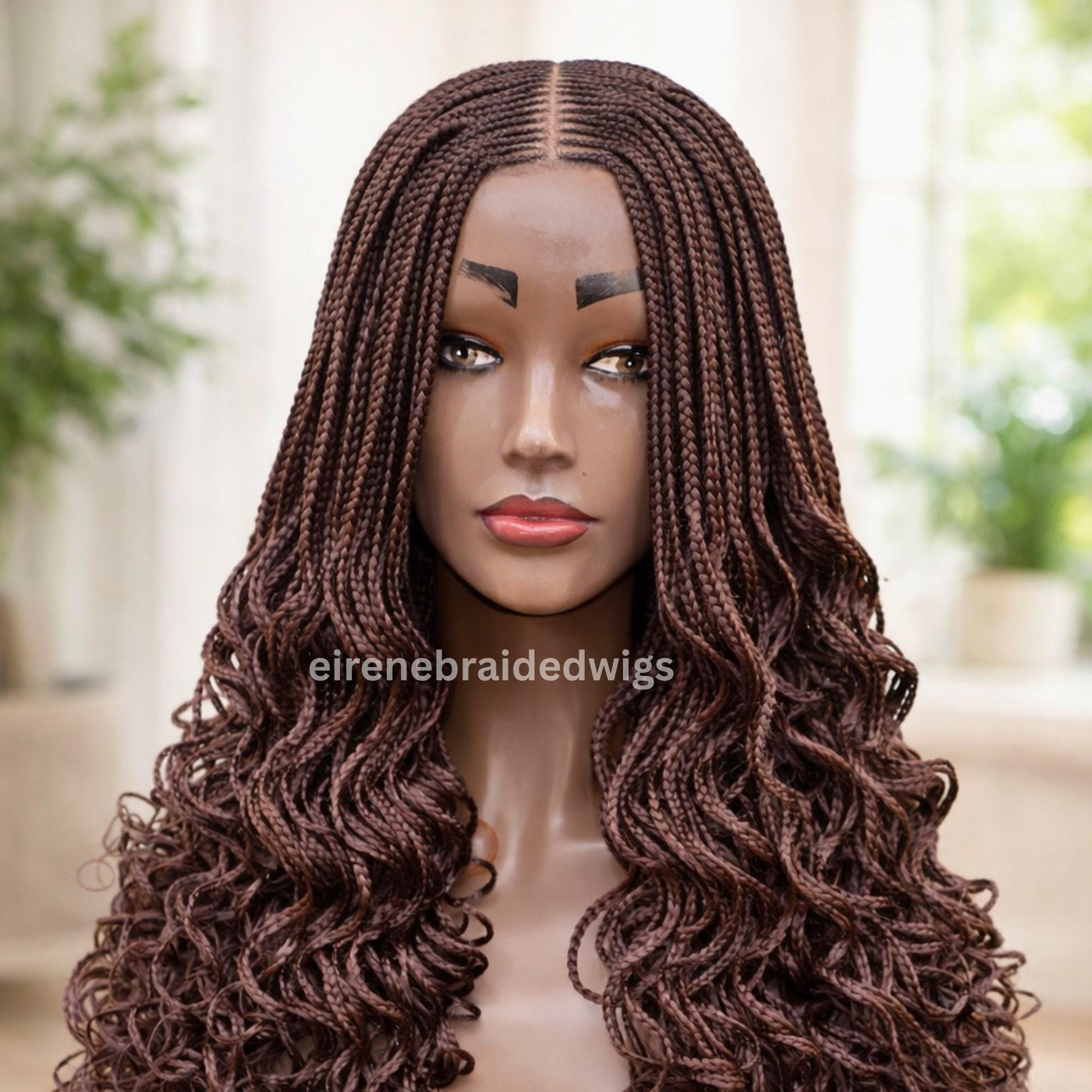 22inch Curly Braided Wigs for Black Women Handmade Single Braids Wig – Cornrow Weave – 2x4 Lace Closure – product image 4