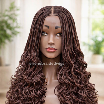 22inch Curly Braided Wigs for Black Women Handmade Single Braids Wig – Cornrow Weave – 2x4 Lace Closure – product image 4