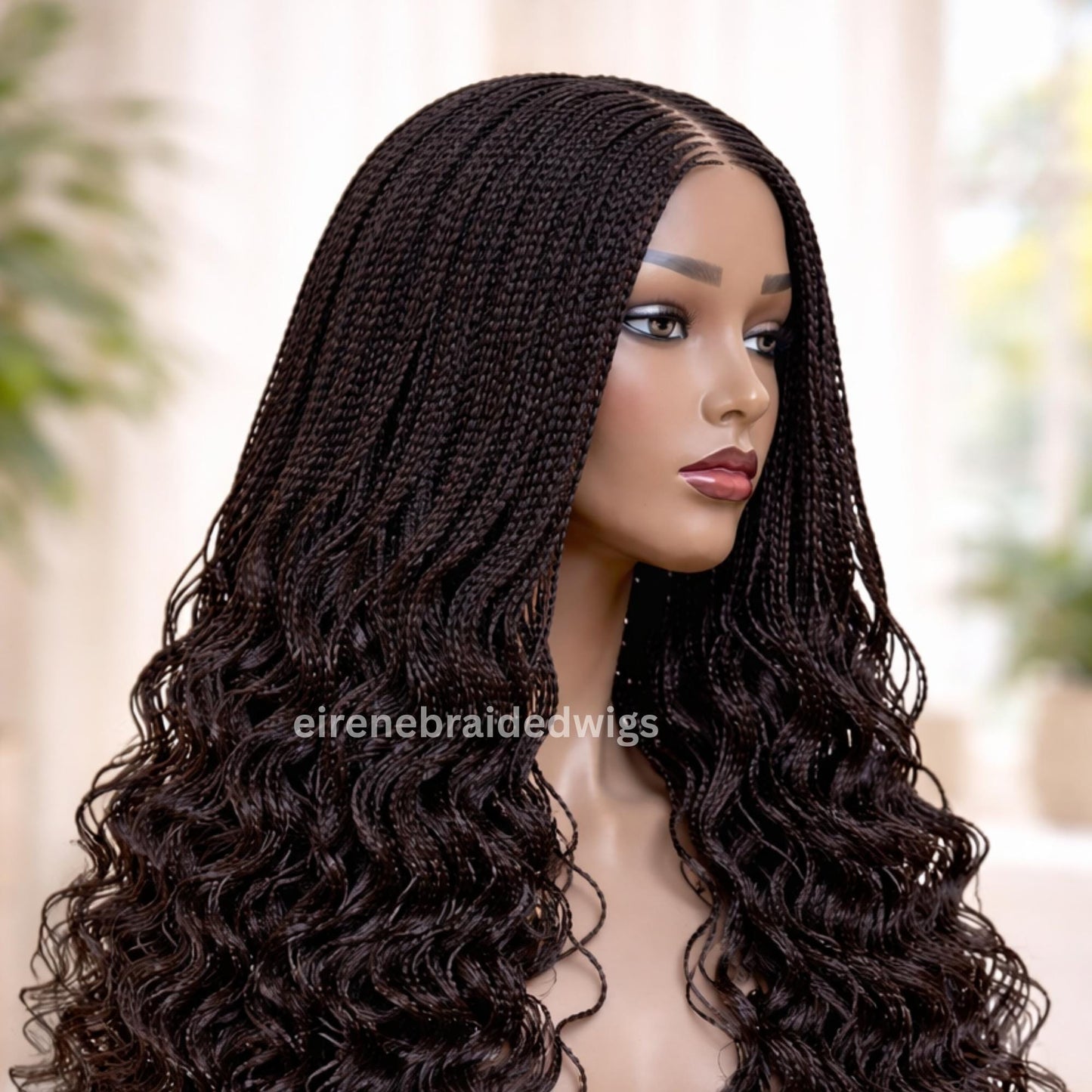 22inch Curly Braided Wigs for Black Women Handmade Single Braids Wig – Cornrow Weave – 2x4 Lace Closure – product image 1