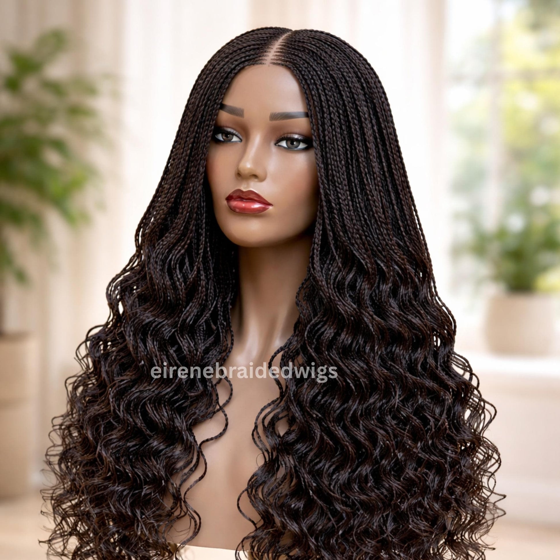 22inch Curly Braided Wigs for Black Women Handmade Single Braids Wig – Cornrow Weave – 2x4 Lace Closure – product image 2