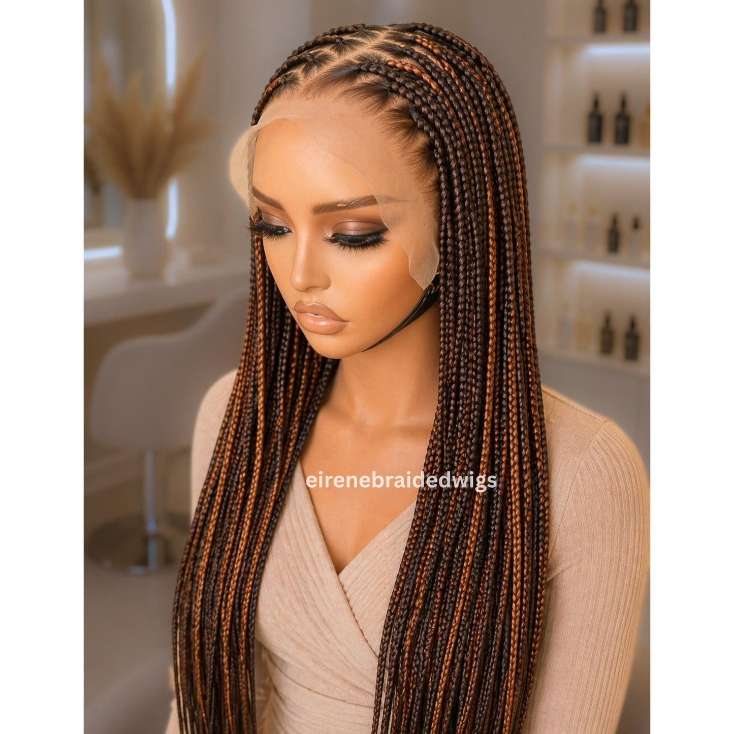 Braided Wigs for Black Women – Knotless C-curve Single Box Braids Wig with Baby Hair – Lace frontal – 26 inches – product image 2