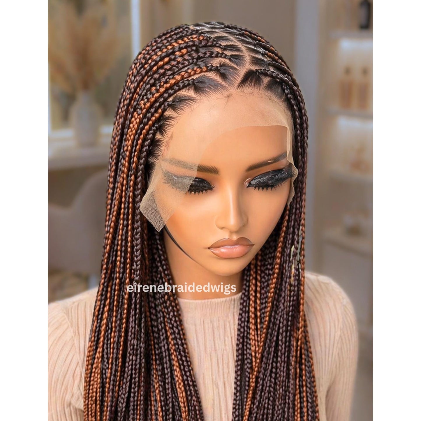 Braided Wigs for Black Women – Knotless C-curve Single Box Braids Wig with Baby Hair – Lace frontal – 26 inches – product image 6