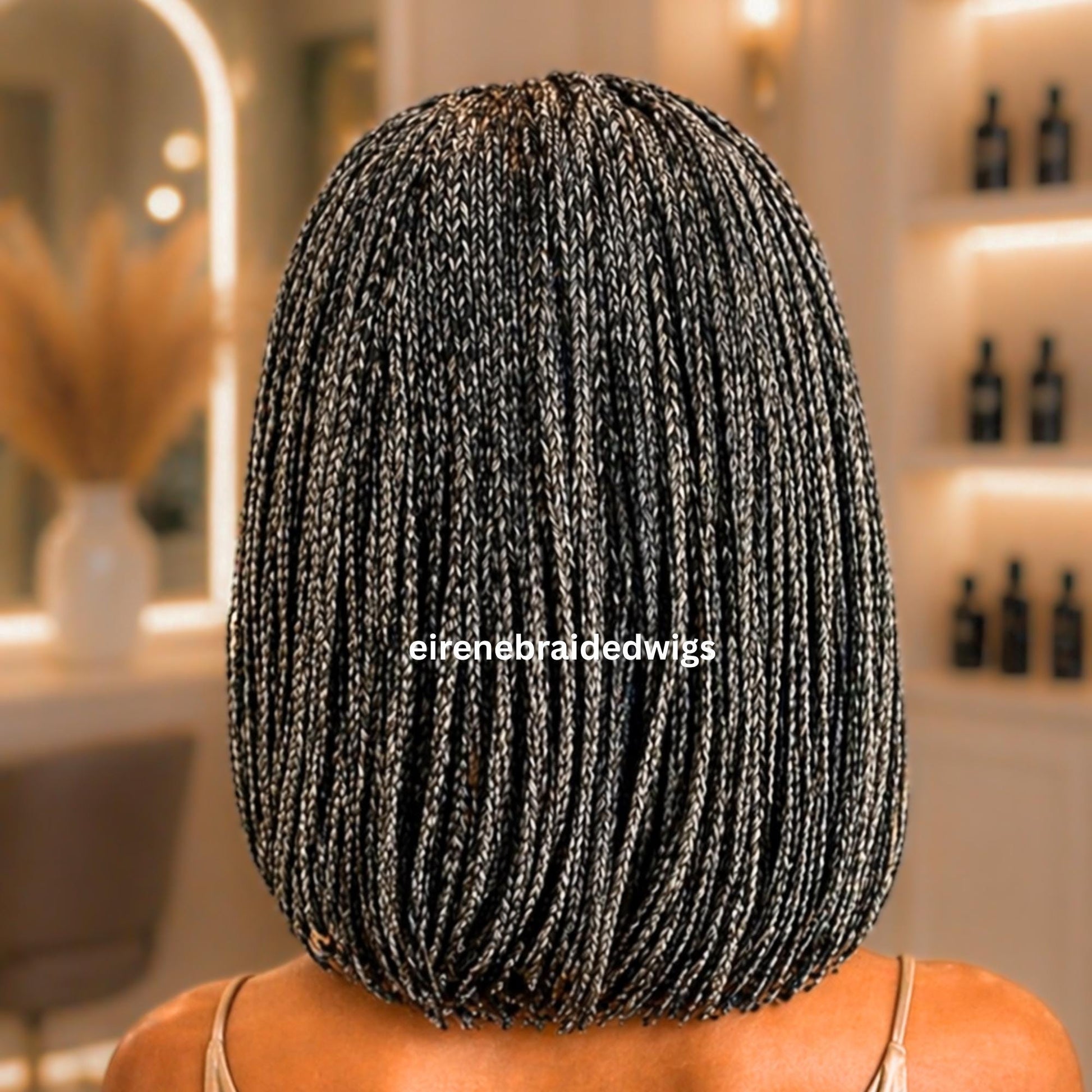 Braided Wigs for Black Women – Micro Twist Wig – Lace closure Short Bob Wig – Silver Wig – Salt and Pepper – Grey/Black Mix – product image 4