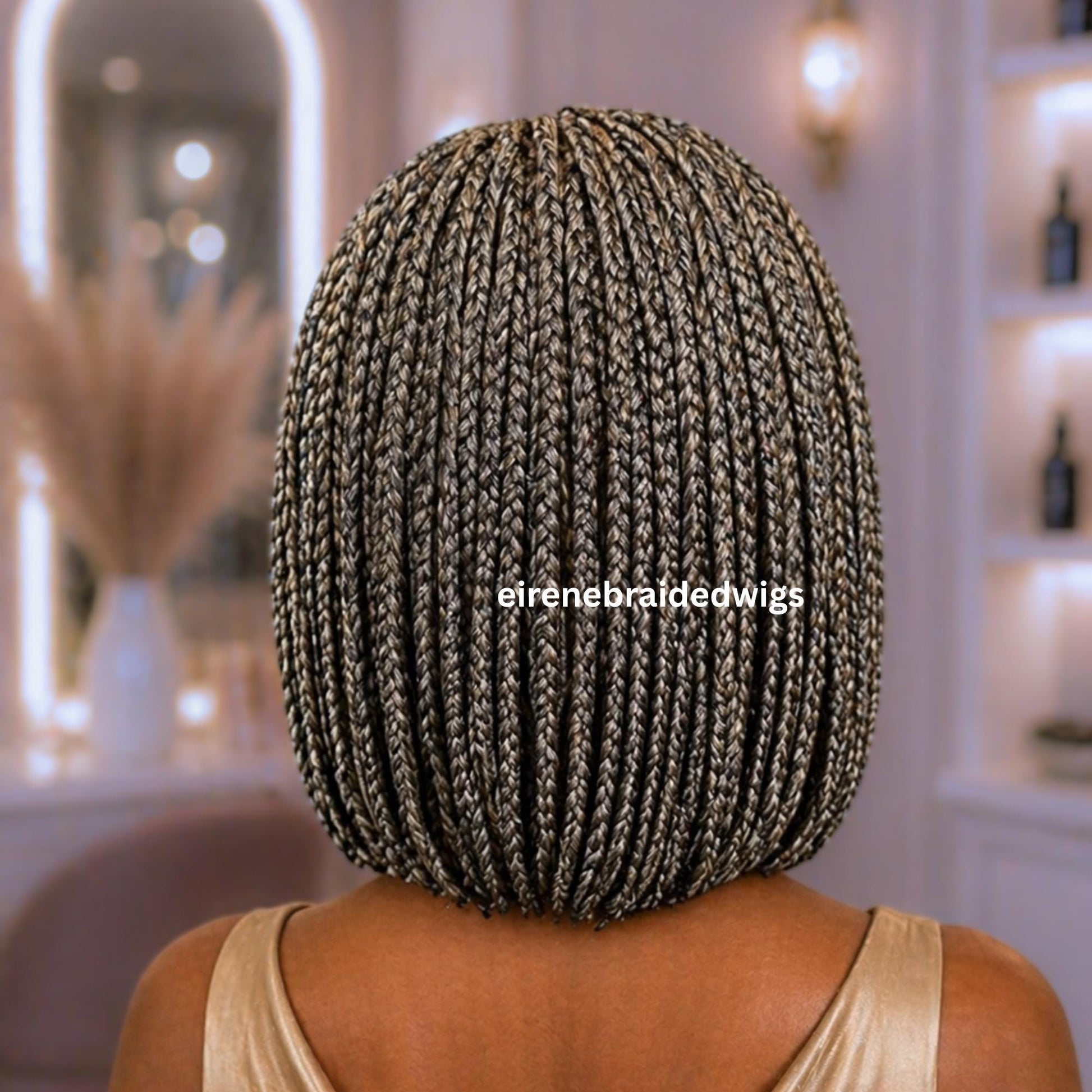 Braided Wigs for Black Women – Micro Twist Wig – Lace closure Short Bob Wig – Silver Wig – Salt and Pepper – Grey/Black Mix – product image 3