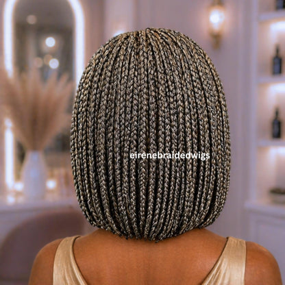 Braided Wigs for Black Women – Micro Twist Wig – Lace closure Short Bob Wig – Silver Wig – Salt and Pepper – Grey/Black Mix – product image 3