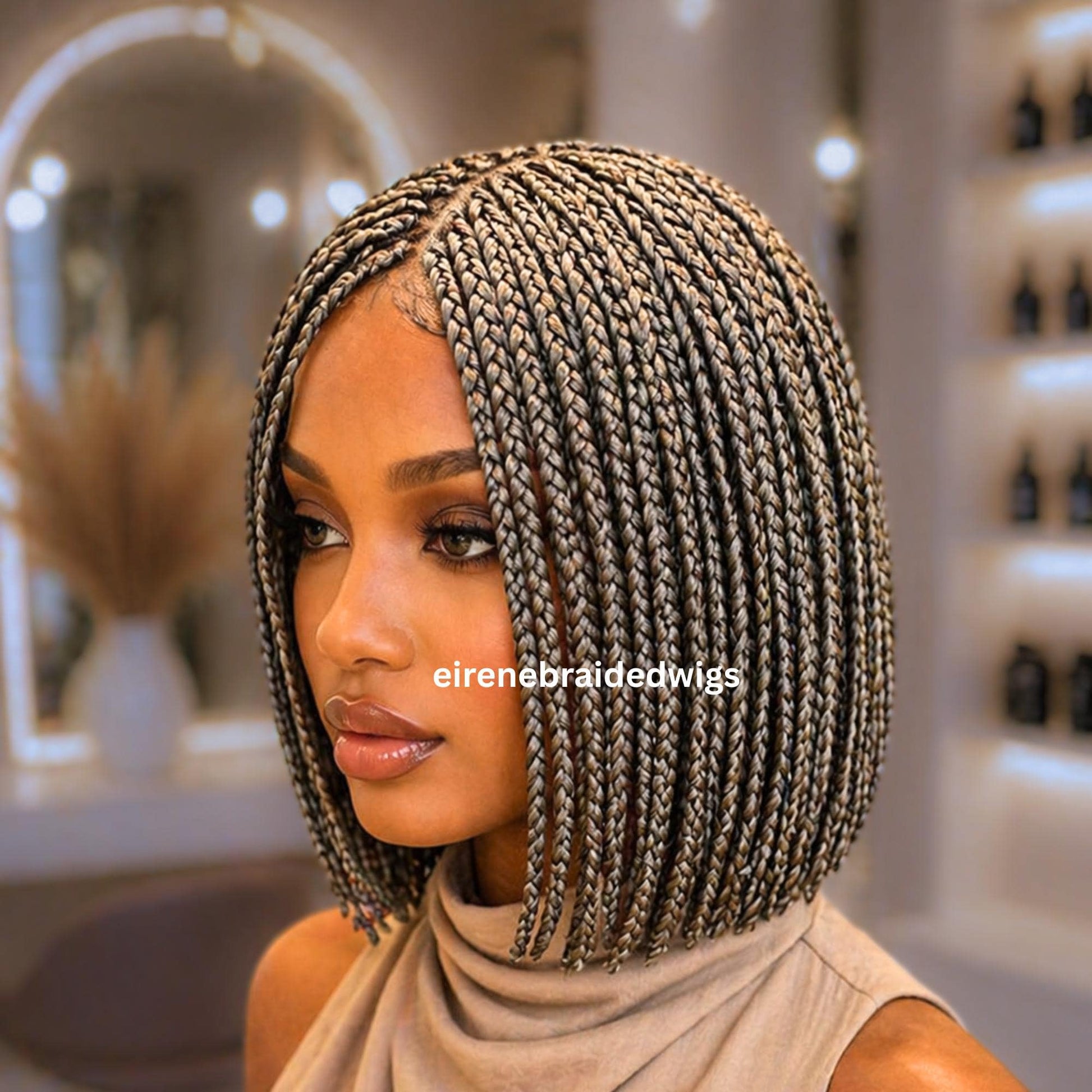 Braided Wigs for Black Women – Micro Twist Wig – Lace closure Short Bob Wig – Silver Wig – Salt and Pepper – Grey/Black Mix – product image 2