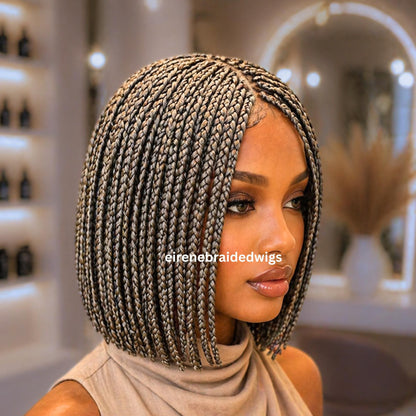 Braided Wigs for Black Women – Micro Twist Wig – Lace closure Short Bob Wig – Silver Wig – Salt and Pepper – Grey/Black Mix – product image 1