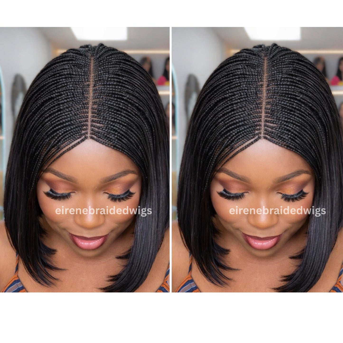 Human Hair Bob Braided Wig for Black Women – Single Braids Lace Closure Middle-Part Wig – product image 3