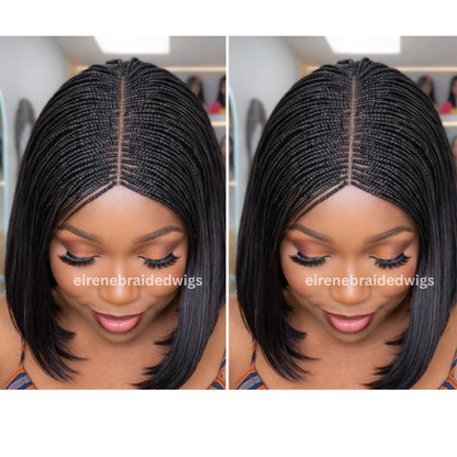 Human Hair Bob Braided Wig for Black Women – Single Braids Lace Closure Middle-Part Wig – product image 3