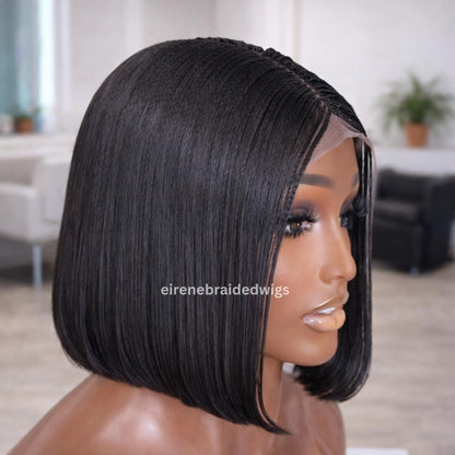 Human Hair Bob Braided Wig for Black Women – Single Braids Lace Closure Middle-Part Wig – product image 5
