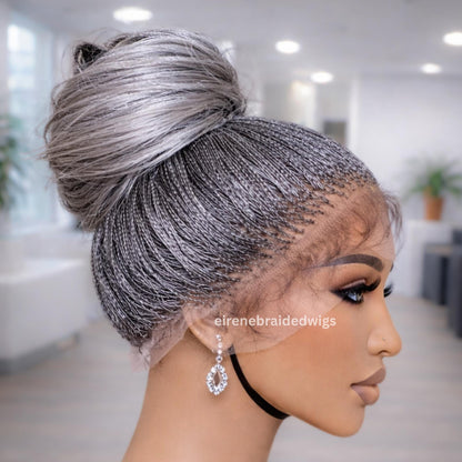 Full Lace Bone Straight Twist Wig for Black Women – Salt and Pepper Micro Braids – Needle Size Nano Braid – Glueless with Baby Hair – product image 3