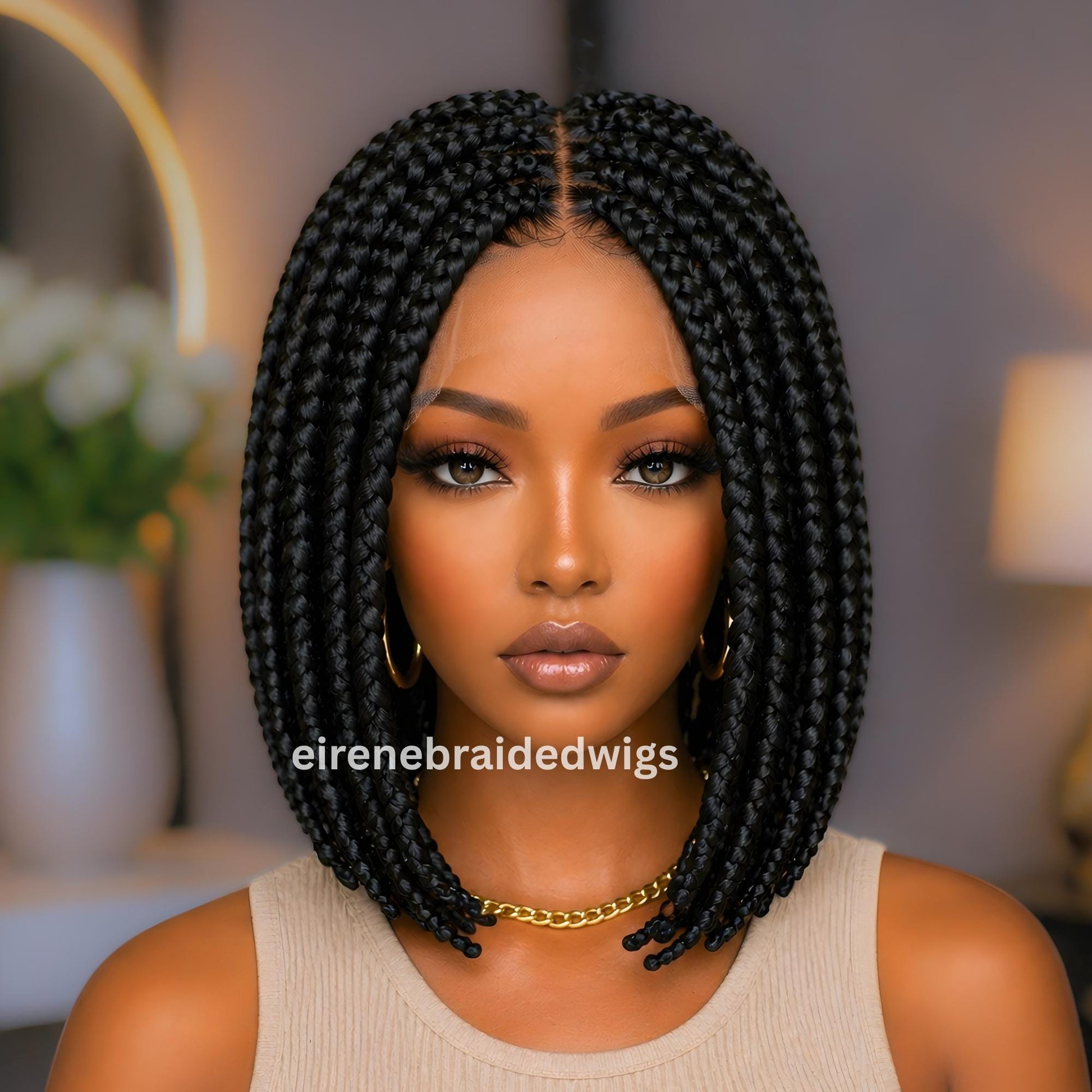 Braided Wigs for Black Women Short Bob Box Braids Wig – Black & Gold Lace Front Wig – product image 3