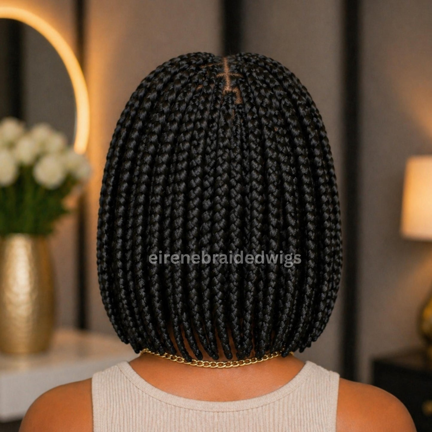 Braided Wigs for Black Women Short Bob Box Braids Wig – Black & Gold Lace Front Wig – product image 4