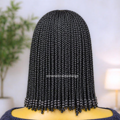 Short Bob Braided Wig for Black Women – Braids With Beads – Middle Part 14inch Lace Closure Wig – product image 4