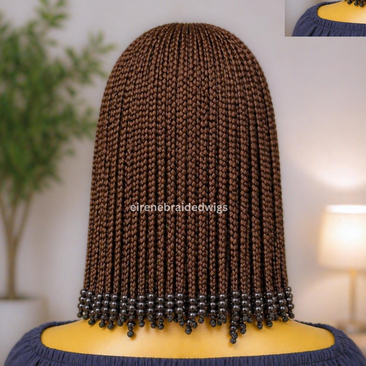 Short Bob Braided Wig for Black Women – Braids With Beads – Middle Part 14inch Lace Closure Wig – product image 5