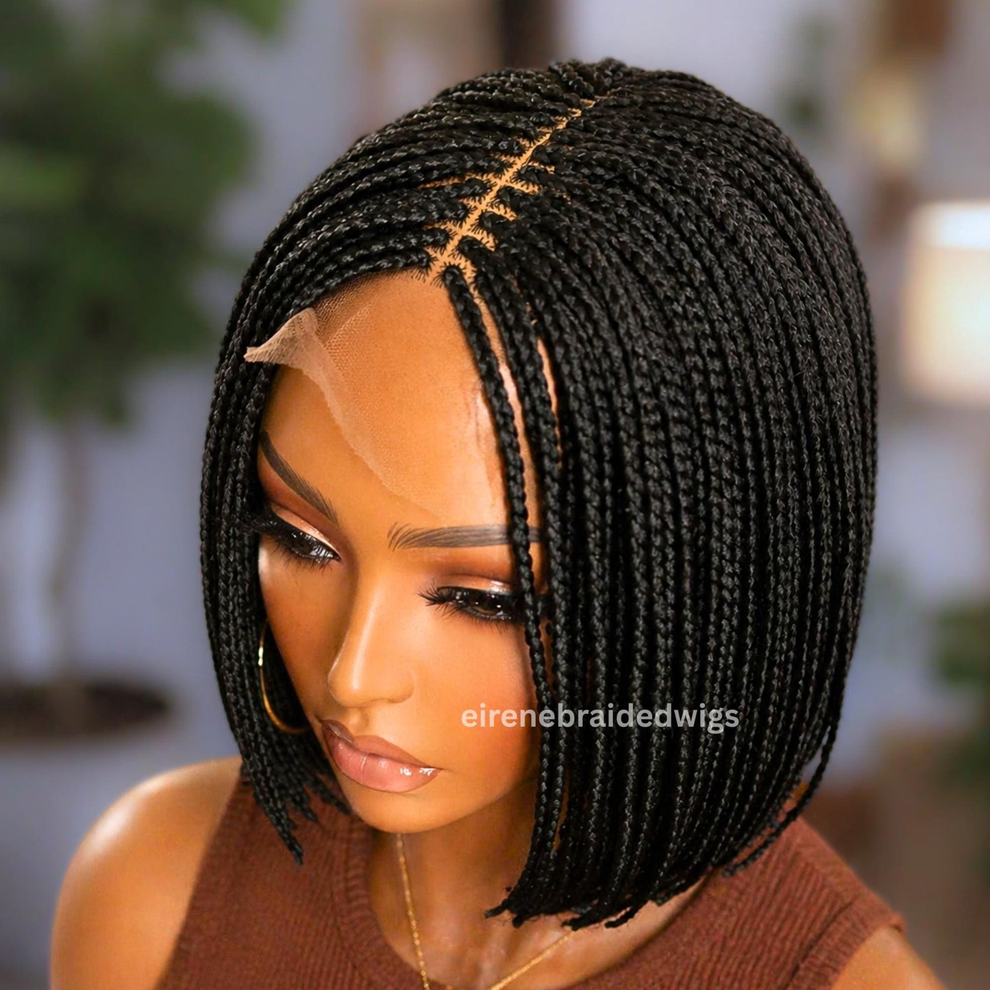 Braided Wigs for Black Women Short Bob Braided Wig – Human Hair Lace Closure – Black Single Box Braids – product image 5