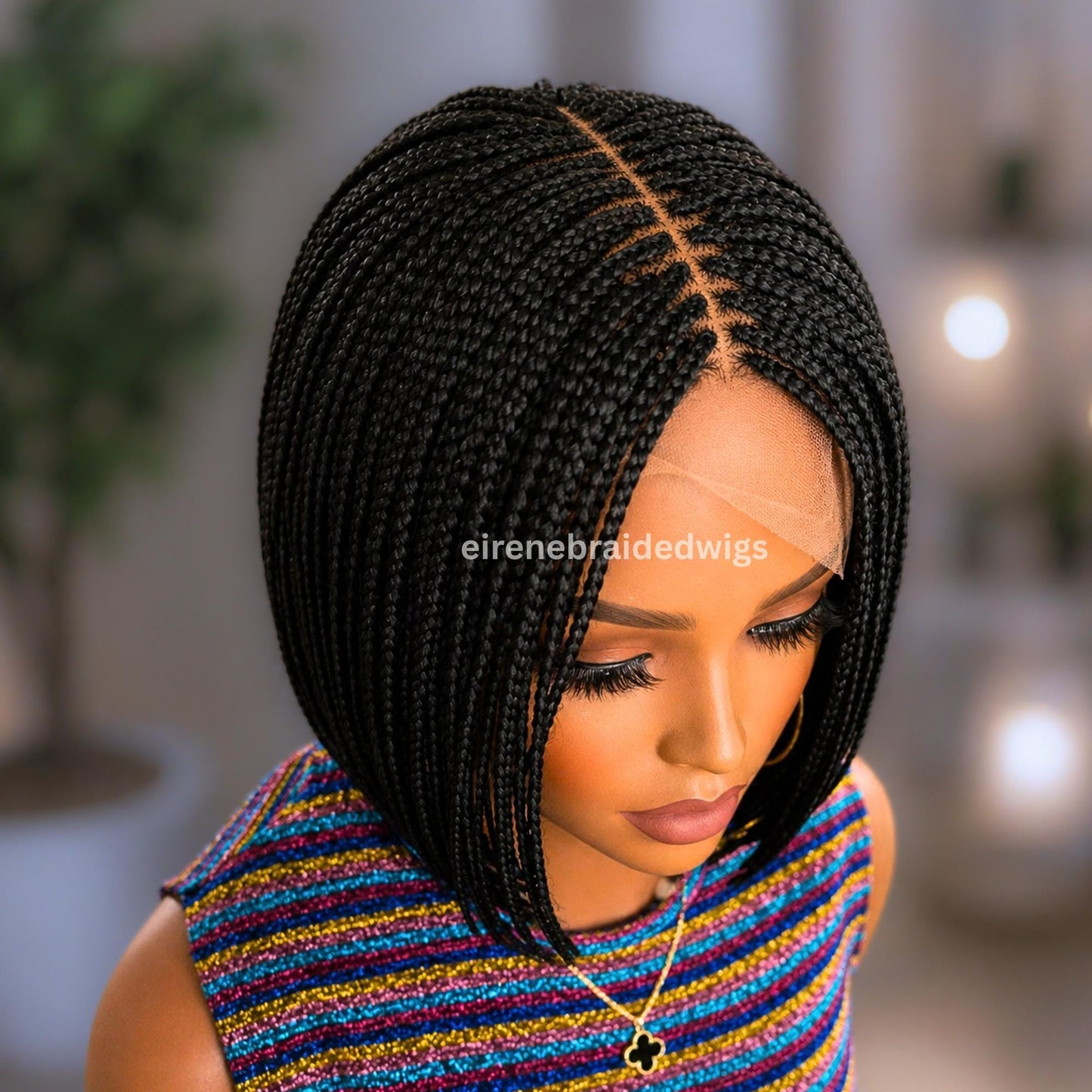 Braided Wigs for Black Women Box Braids Bob Wig – 12-Inch Human Hair Blend Lace Wig – product image 4