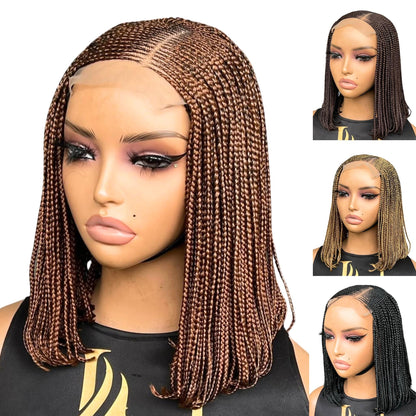 Bob Cornrow braided wig for Black Women – Curly human hair lace-frontal african tribal light-weight side-parting 14-inch long box – product image 1