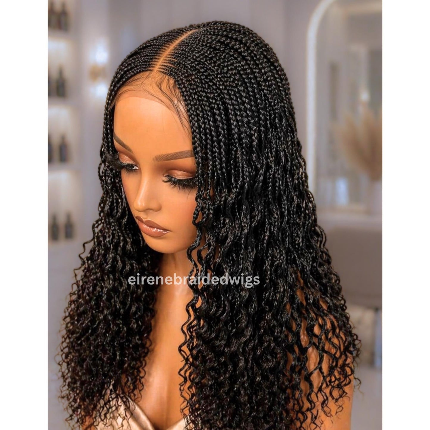 22inch Curly Braided Wigs for Black Women Handmade Single Braids Wig – Cornrow Weave – 2x4 Lace Closure – product image 3