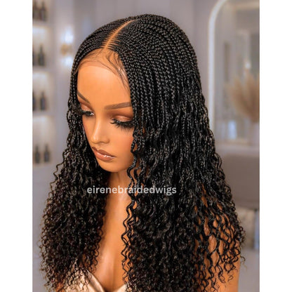 22inch Curly Braided Wigs for Black Women Handmade Single Braids Wig – Cornrow Weave – 2x4 Lace Closure – product image 3