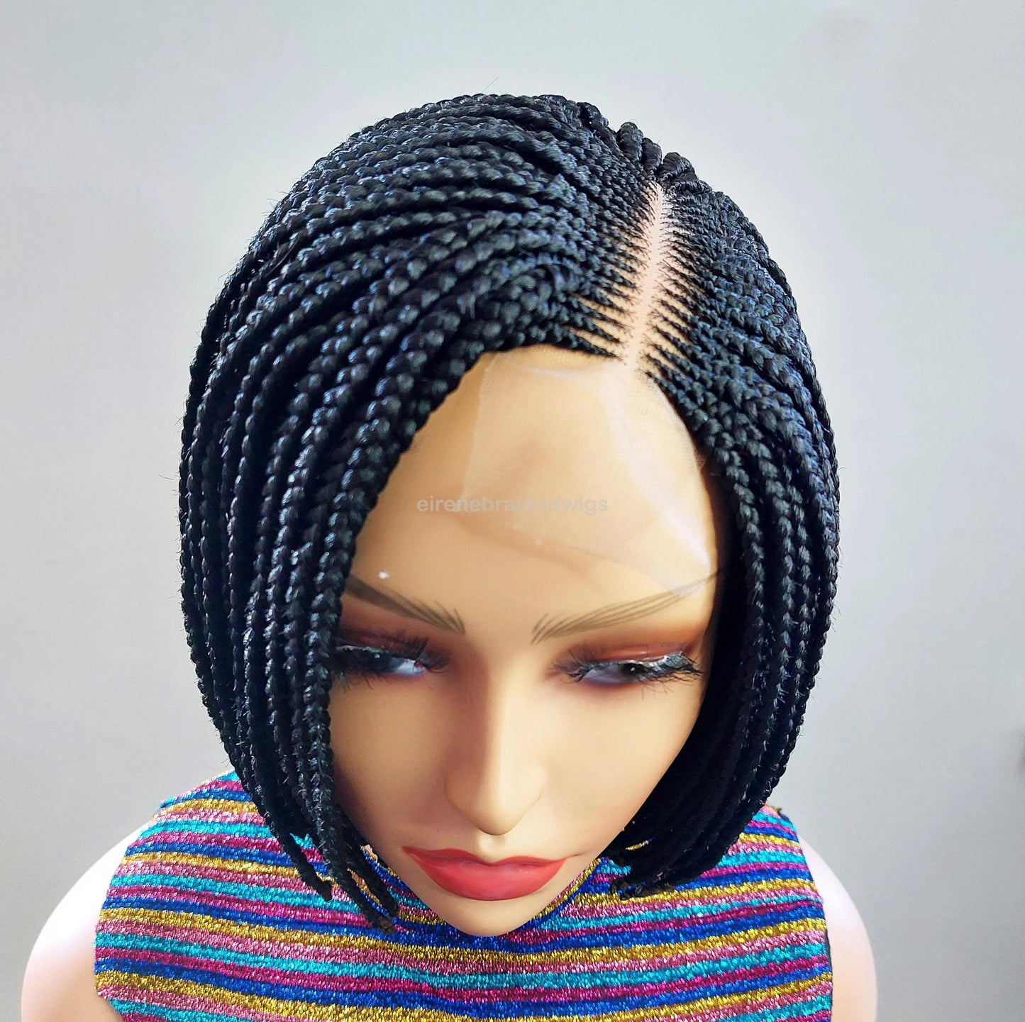 Short bob braids wig for Black Women – blunt-cut light-weight side-part lace-front afro Cornrow hair – 10inch single box braids – product image 2